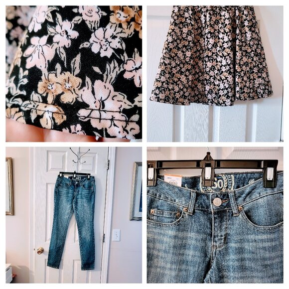 BEAUTIFUL 2-PIECE BUNDLE of BNWT Sz 5 Jeans/EUC Precious Floral Skirt-SO CUTE - Picture 1 of 13
